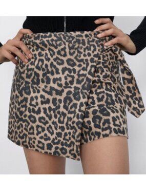 Zara Leopard Print Wrap Skirt 100% Cotton Cover Up Size M Boho Beach